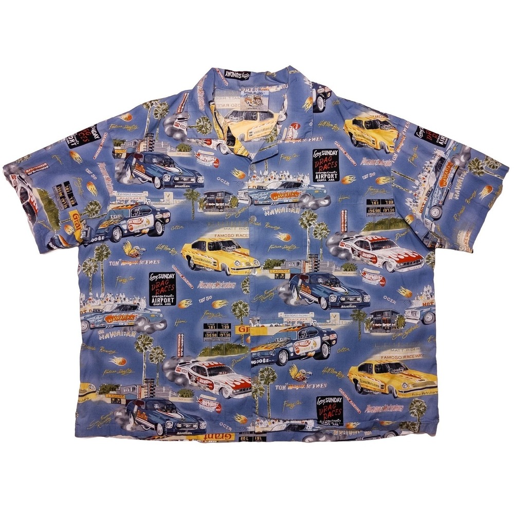 Vintage MATT RIDER Laguna Beach Hawaiian Shirt Drag Racing Hot Wheels USA 3XL
